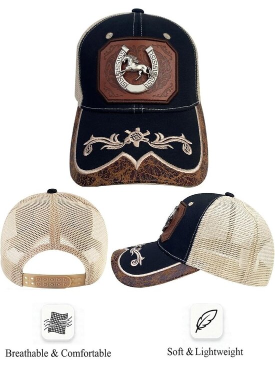 Unisex 1 Black Western Trucker Hat Vintage Cowboy Country Cute Baseball Cap main image 4